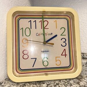 Vintage Ingraham Color‎ Time Nursery School Battery Powered Clock Works USA E1
